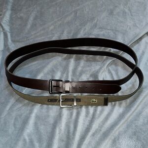 Lacoste Mens Reversible 42 brown leather olive canvas belt & brown leather 44/46